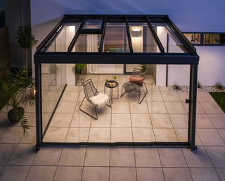 Terrassenüberdachung AREA Exclusiv mit 8 mm VSG und LED-Beleuchtung, 3 m x 2,5m