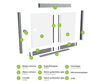 Glasschiebewand SAMOAglide, 10 mm ESG klar, Höhe 2,0 bis 2,5 m